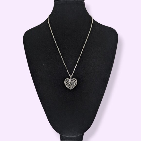 (2/$20) Hematite Accent Heart Cut Out Pendant Necklace - Picture 2 of 6